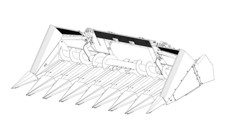 mietitrebbia_girasole_disegno Disegno tecnico di una testata per raccolta girasole